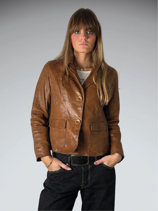 Vintage Brown Genuine Leather Coat Women (M)