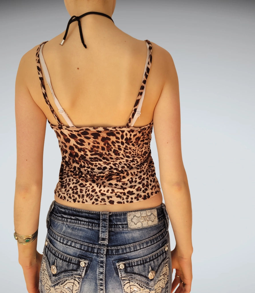 Seductive Leopard Print Cowl Neck Camisole Cropped Fit (S)