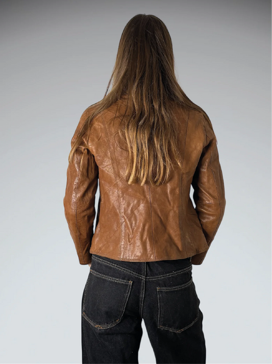 Vintage Brown Genuine Leather Coat Women (M)