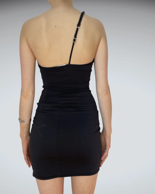Black One Shoulder Cutout Mini Dress (S)
