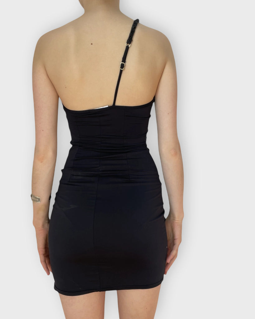 Black One Shoulder Cutout Mini Dress (S)