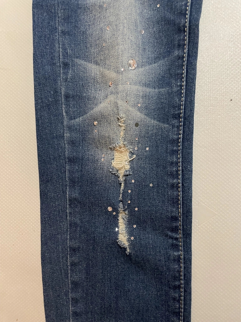 Edgy Paint Splatter Distressed Skinny Jeans Low Rise Aesthetic (S)