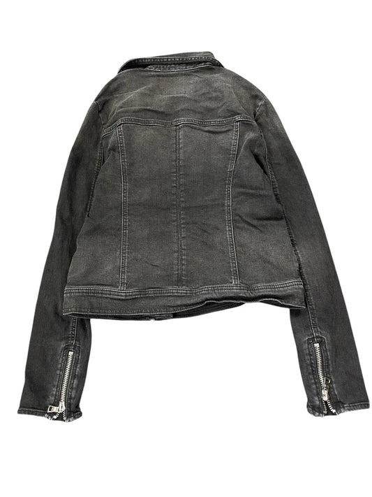 Black Ash Washed Biker Denim Jacket (M)