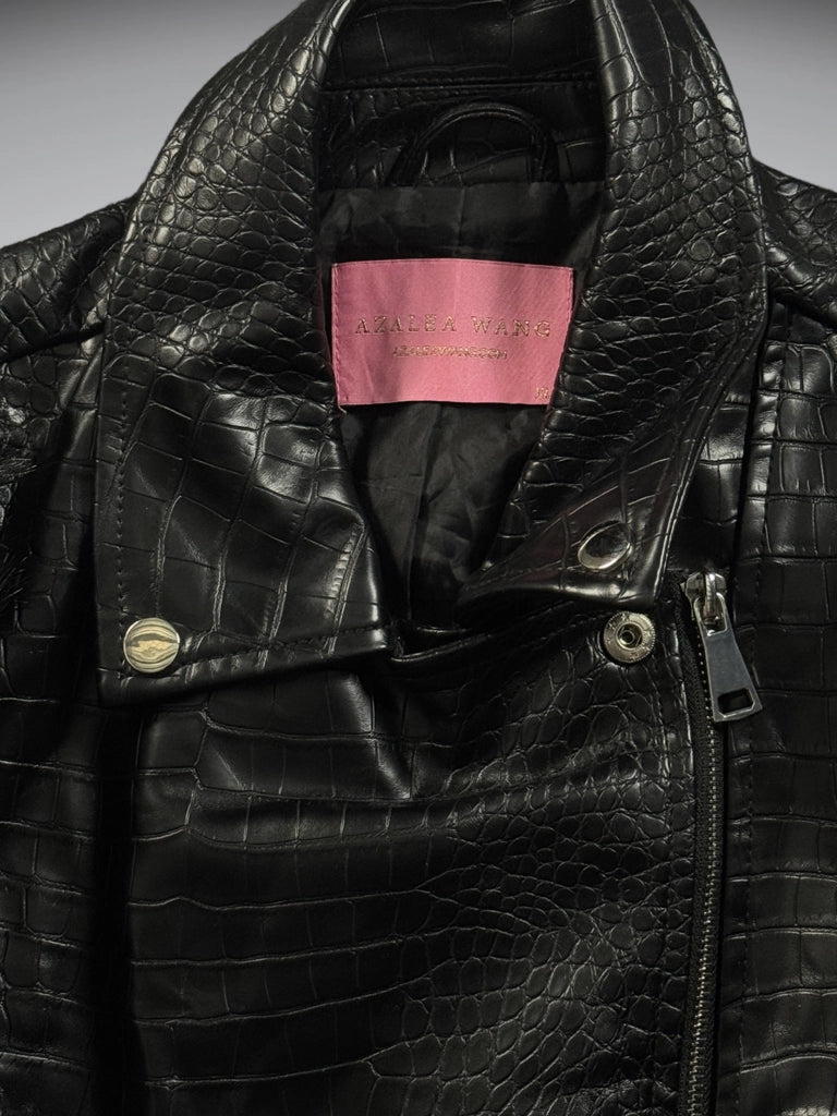 Azalea Wang Black Crocodile Faux Leather Jacket (XL)