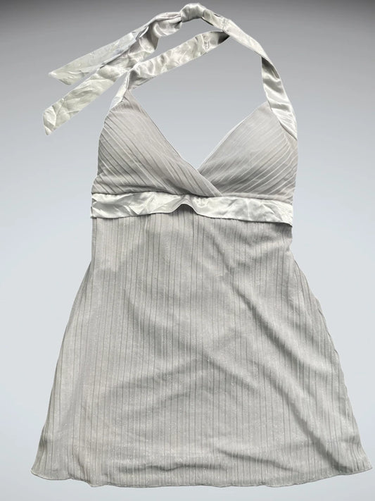Silver Satin Halterneck Pleated Party Top (S)