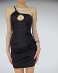 Black One Shoulder Cutout Mini Dress (S)