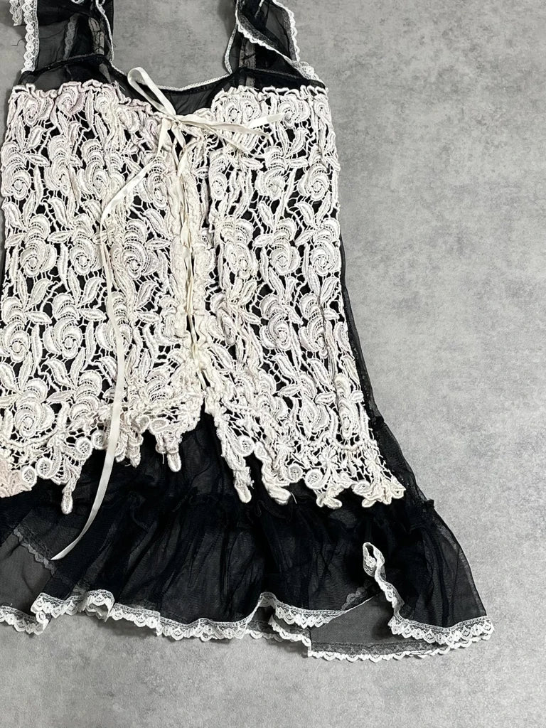 black lingerie dress with white lace (S)