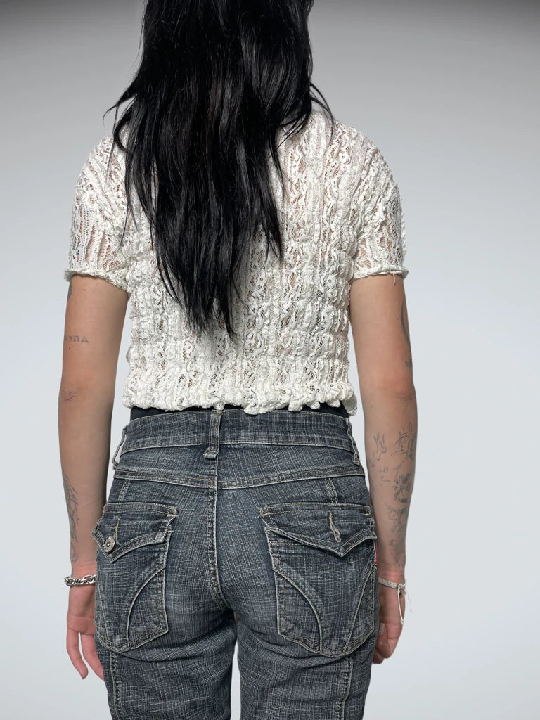white lace short sleeve shirt