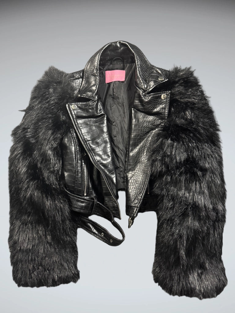 Azalea Wang Black Crocodile Faux Leather Jacket (XL)