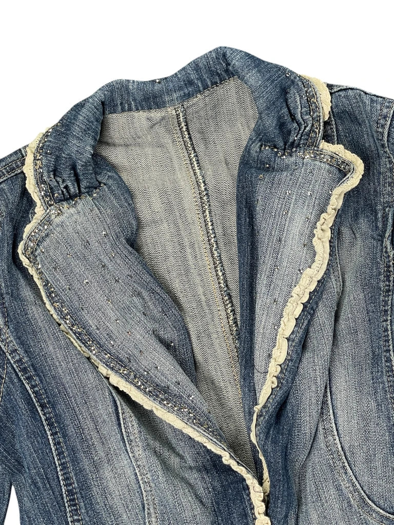 Shiny Denim Blazer with Lace Trim (XS)
