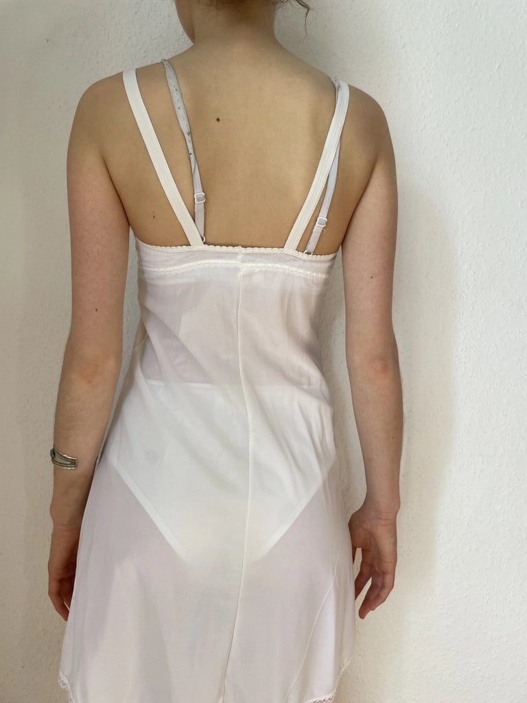 Ethereal White Sheer Lace Trim Vintage Slip Dress Nightwear (S)