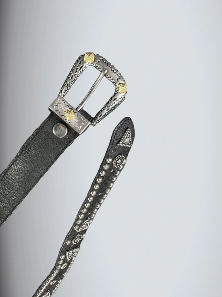 Edgy Studded Western Black Leather Belt (ONESIZE)