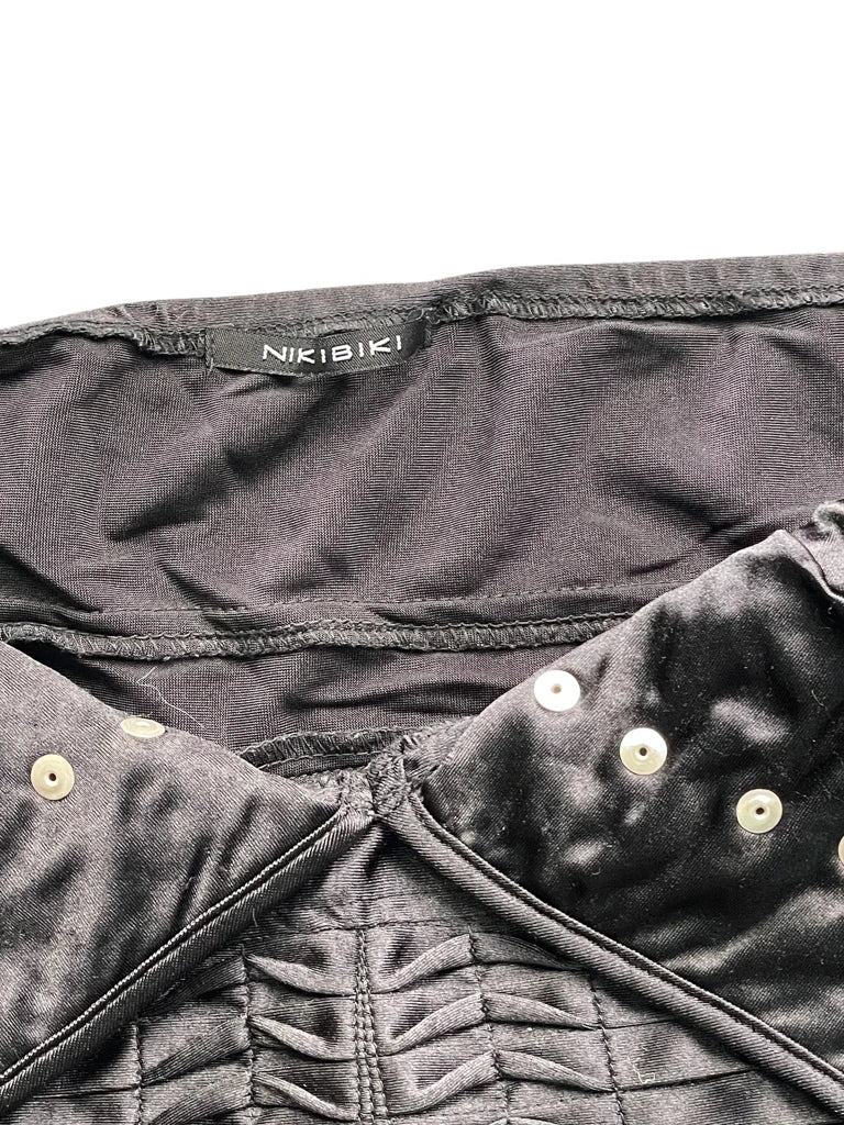 Black Military-Inspired Halter Dress Top with Gold Button Detail (S)