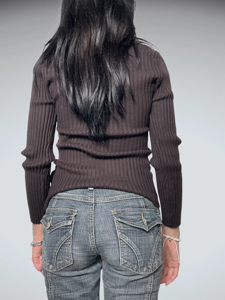 brown v neck jumper