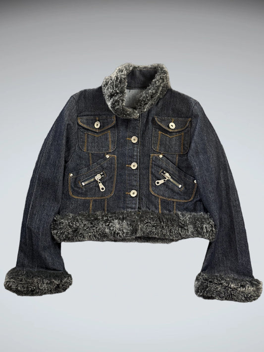 Ultima Faux Fur Collar Denim Jacket Women (S)