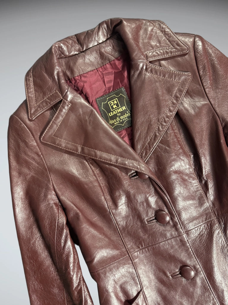 Dan di Mode Burgundy Genuine Leather Coat (M)