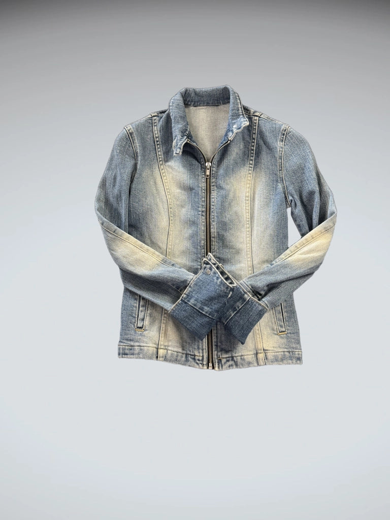 Light Wash Blue Denim Zip Jacket Women (S)