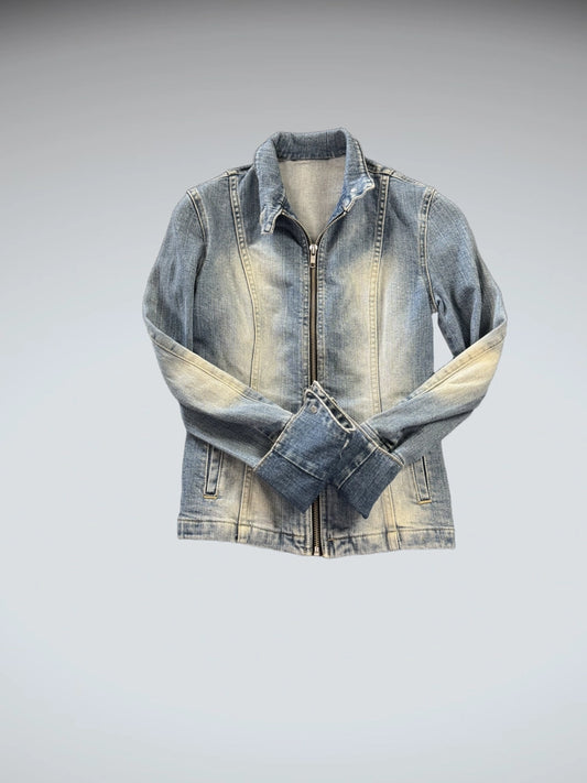Light Wash Blue Denim Zip Jacket Women (S)