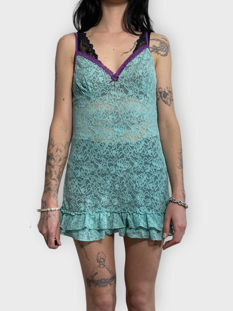turquoise lace dress (L)