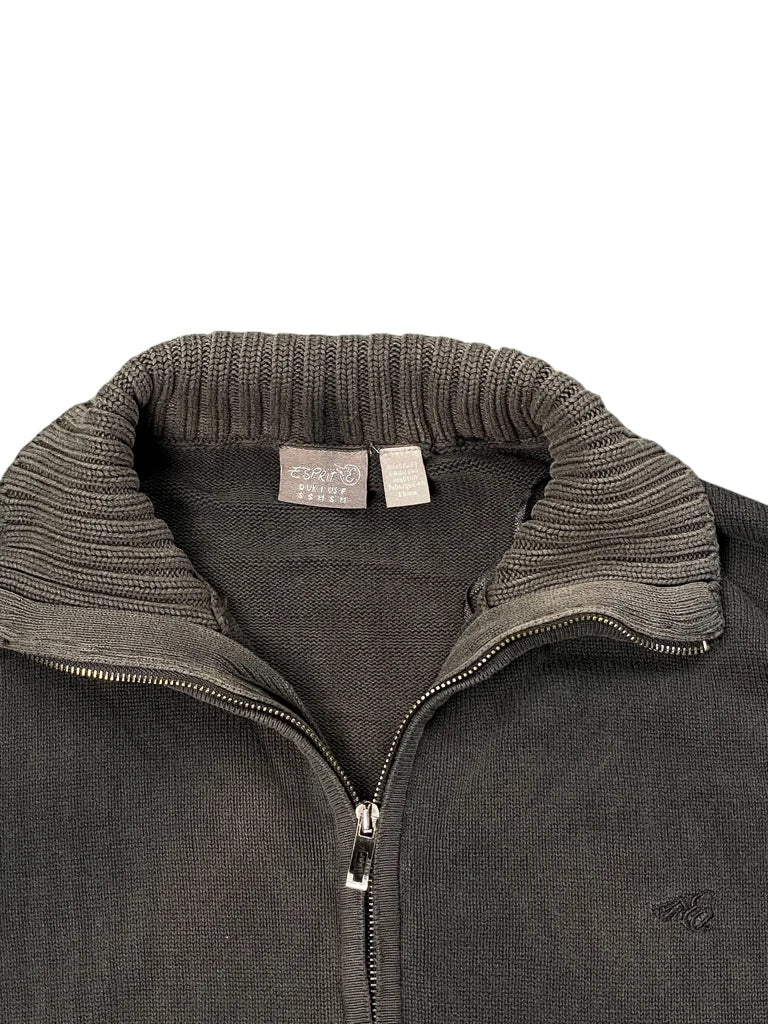 Esprit Black Ribbed Full-Zip Sweater (L)