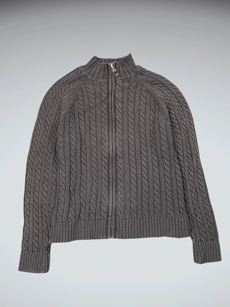 Black Cable Knit Zip Sweater (L)