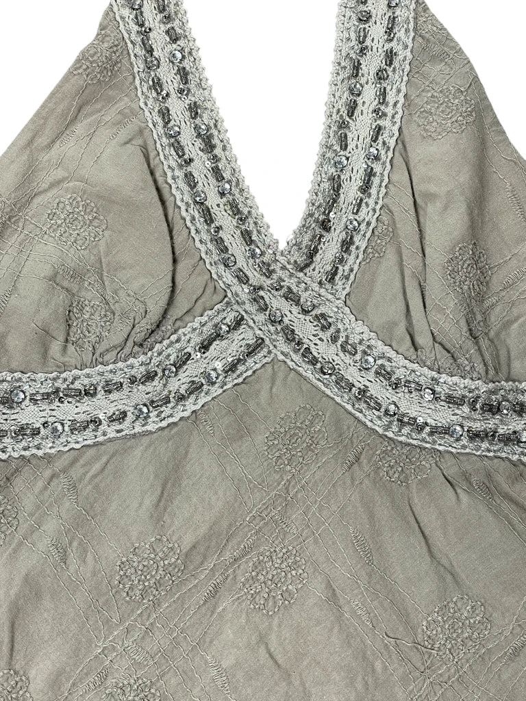 Grey Boho Embellished Halter Top (M)