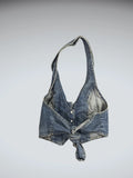 Retro Y2K Halter Neck Denim Vest (S)