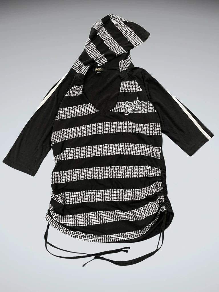 Black Striped Studded Hoodie Top (L)