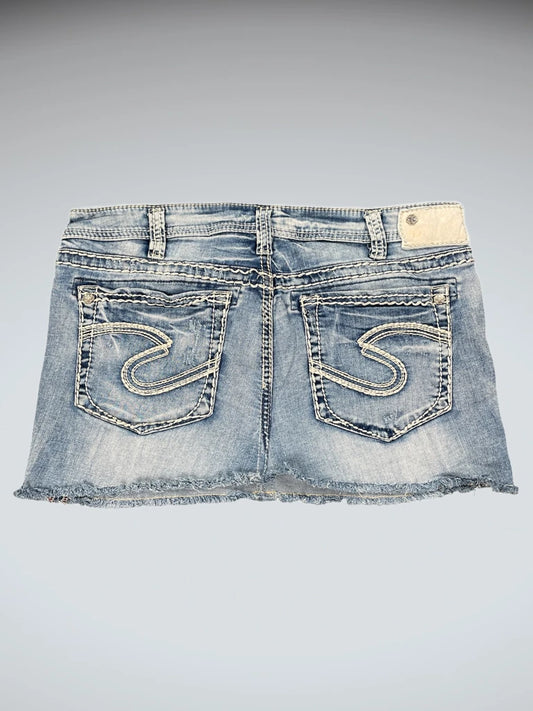 Silver Jeans Light Wash Raw Hem Denim Mini Skirt (M)