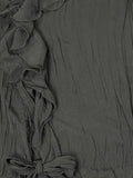 Ruffled Tie-Front Crinkle Blouse in Black (M)
