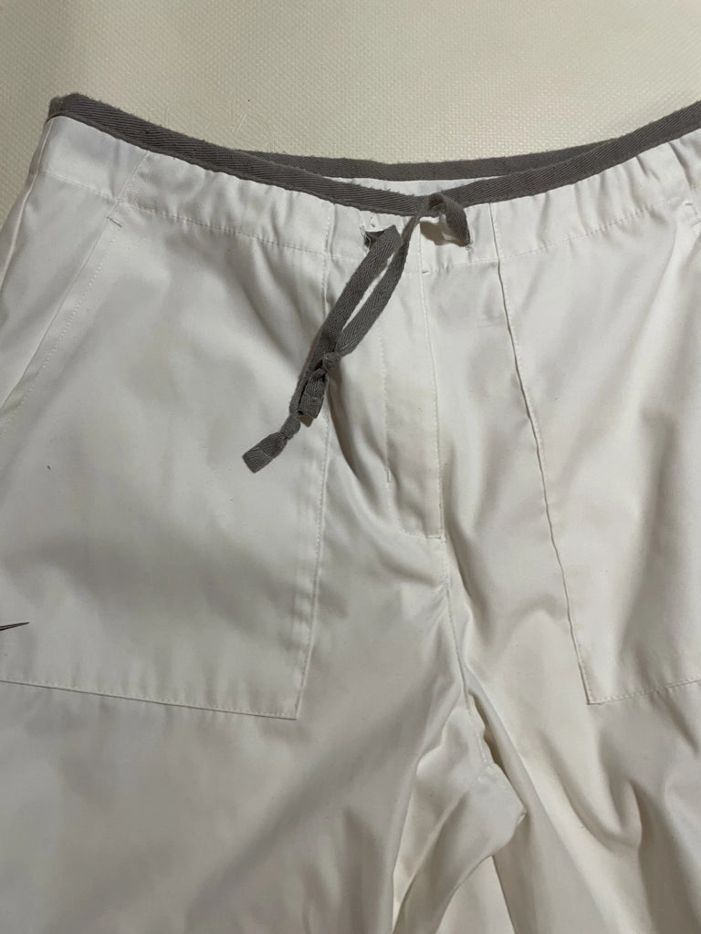 Minimalist White Nylon Track Pants Grey Drawstring Nike Retro (M)