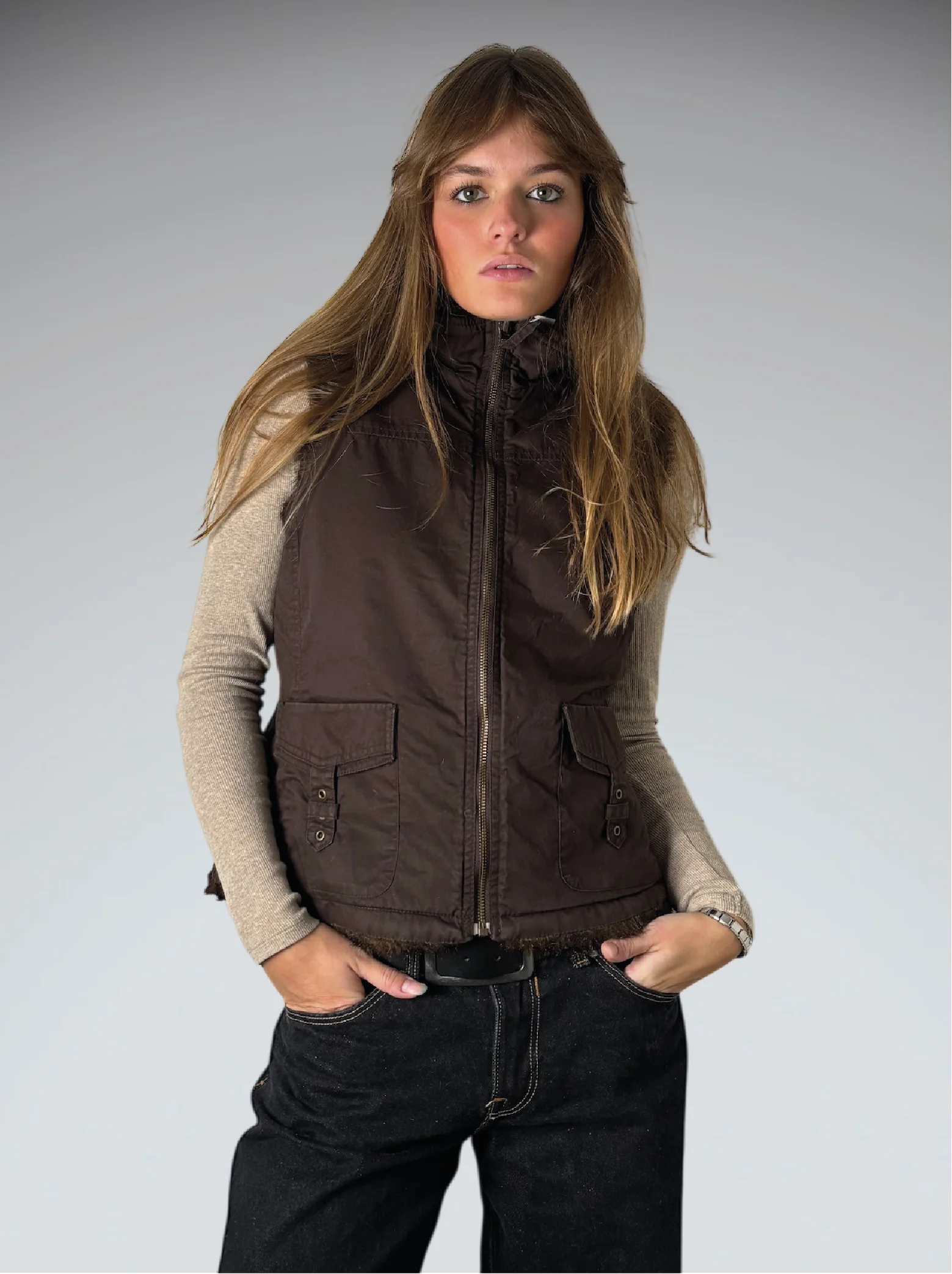 Vintage Brown 2 sided Faux Fur Vest Women (M)
