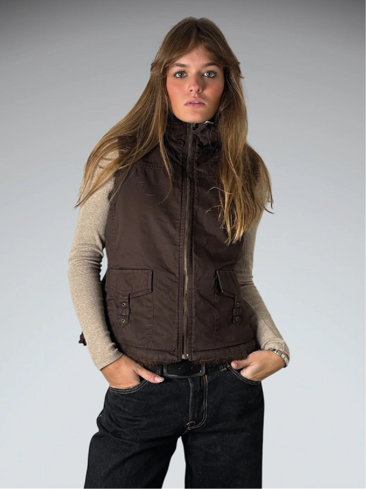 Vintage Brown 2 sided Faux Fur Vest Women (M)