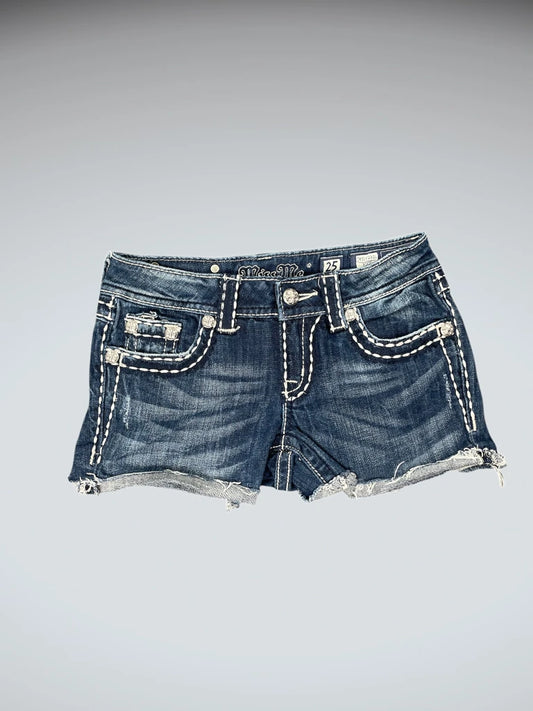 Miss Me Rolled Hem Embellished Denim Hotpants (XS)