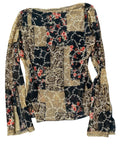 Earthtone Floral V-Neck Boho Blouse (S)