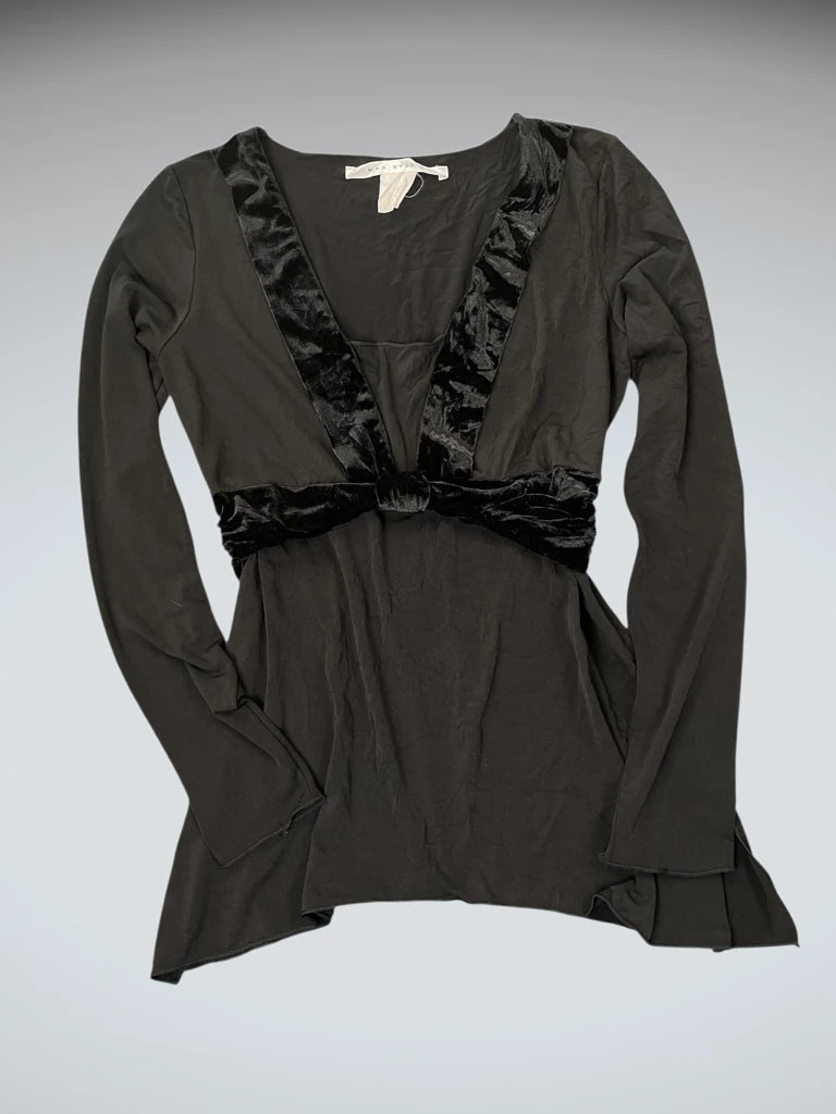 Velvet Trim Deep-V Black Top (S)