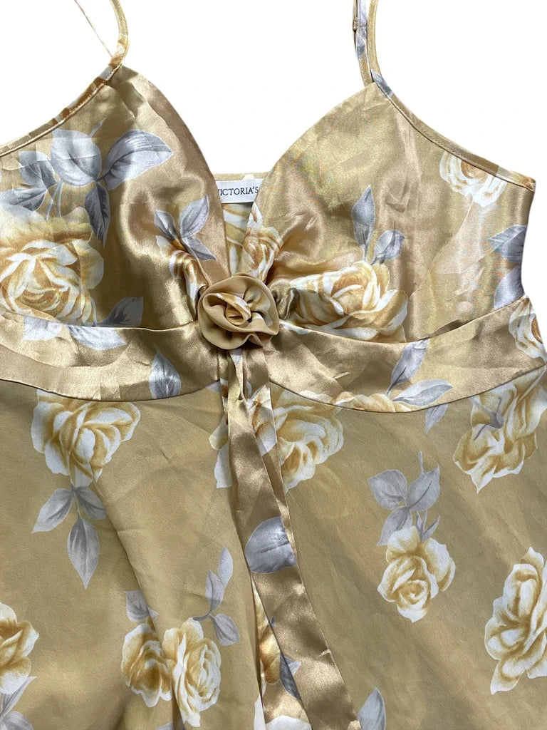 Green brown paisley ruffle wrap top (M)