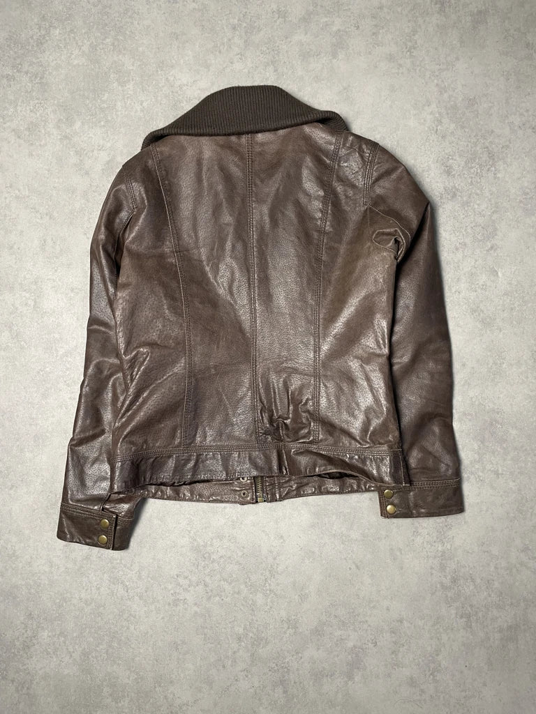 brown leather jacket