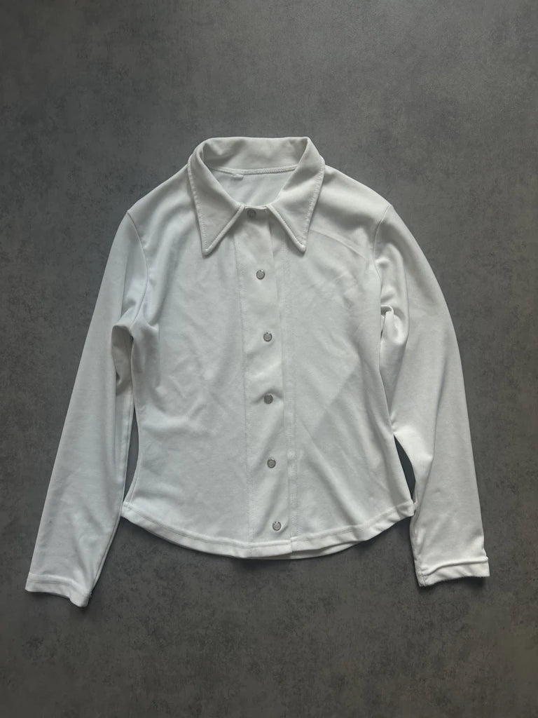White stretchy button up