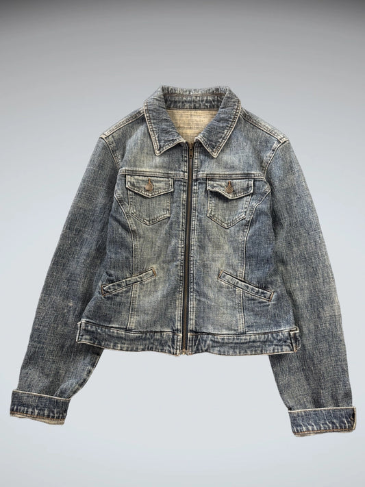 Vintage Blue Denim Zip Jacket Women (M)