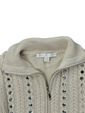 Beige Cable Knit Sweater with Rhinestone Embellishments (M)