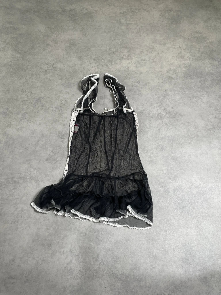 black lingerie dress with white lace (S)