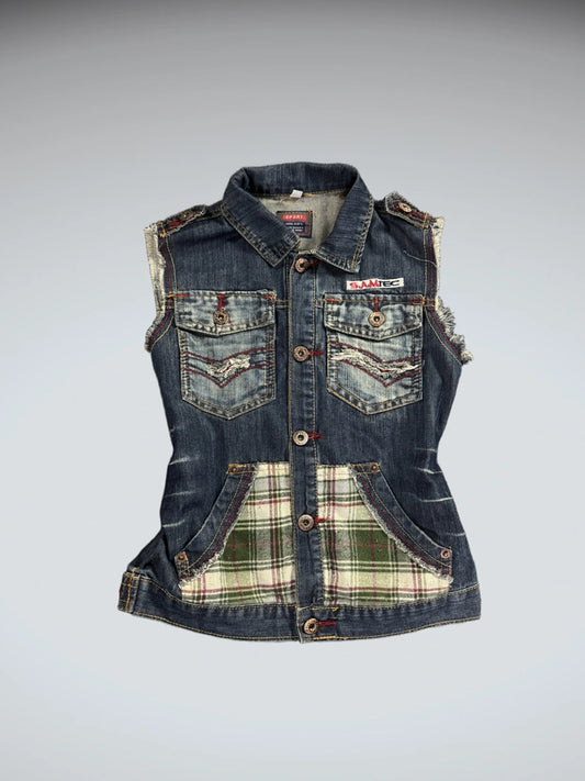 Samtec Plaid Patchwork Denim Vest Women (M)