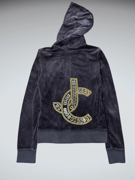 Black Juicy Couture Velour Hoodie with Glitter Back Logo (S)