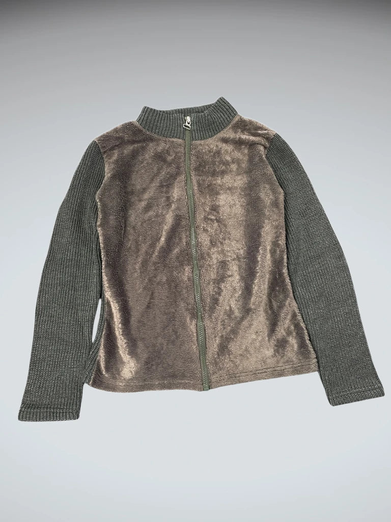 Olive Knit and Velour Hybrid Zip Jacket (M)