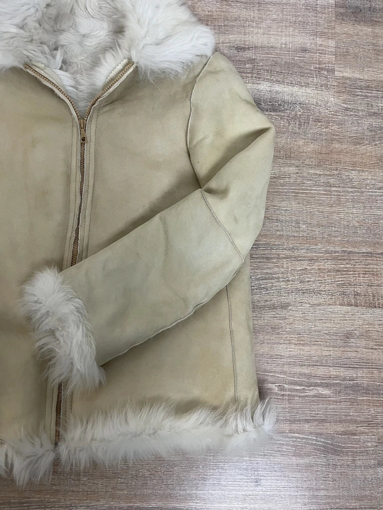 Leather jacket with faux fur