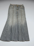 Long Blue Denim Skirt with Panel Design (S)