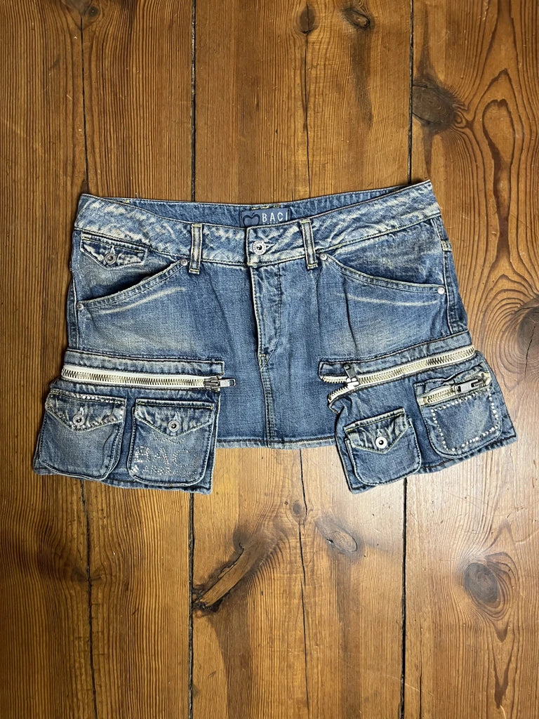 Blue Denim Skirt with Bags