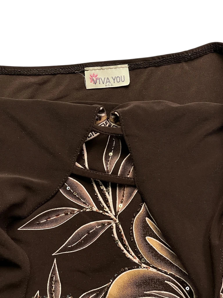 Brown Floral Asymmetrical Halter Top (S)