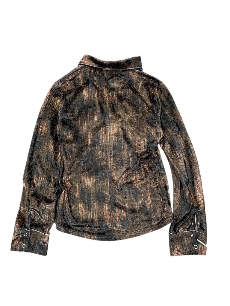 Brown and Black Abstract Velvet Button-Up Shirt (L)